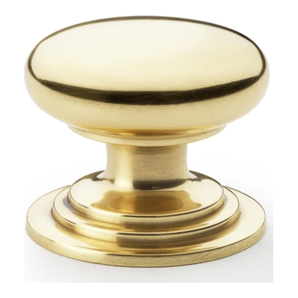 AW825-38-PBL • 38mm • Polished Brass • Alexander & Wilks Waltz Round Cupboard Knob on Stepped Rose